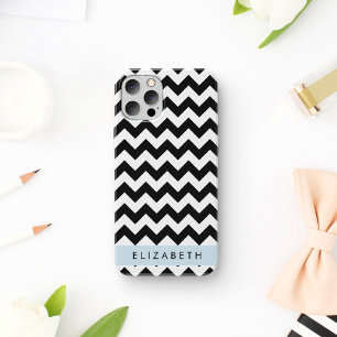 Black and White Zigzag, Chevron Pattern, Your Name iPhone 16 Case