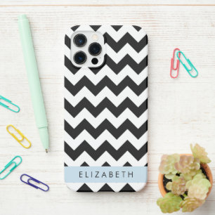 Black and White Zigzag, Chevron Pattern, Your Name iPhone 12 Pro Case
