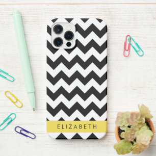 Black and White Zigzag, Chevron Pattern, Your Name iPhone 12 Pro Case