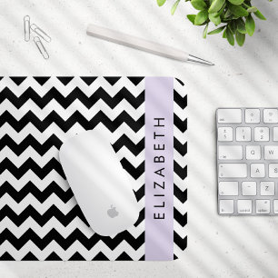 Black and White Zigzag, Chevron Pattern, Your Name Mouse Mat