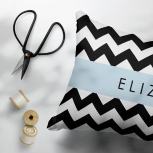 Black and White Zigzag, Chevron Pattern, Your Name Pillowcase