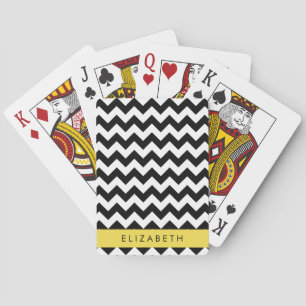 Black and White Zigzag, Chevron Pattern, Your Name Playing Cards