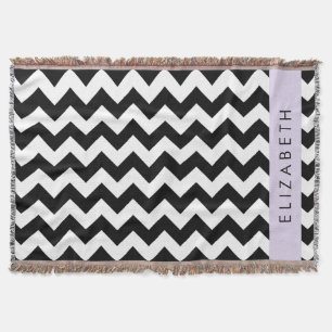 Black and White Zigzag, Chevron Pattern, Your Name Throw Blanket