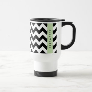 Black and White Zigzag, Chevron Pattern, Your Name Travel Mug