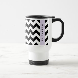 Black and White Zigzag, Chevron Pattern, Your Name Travel Mug