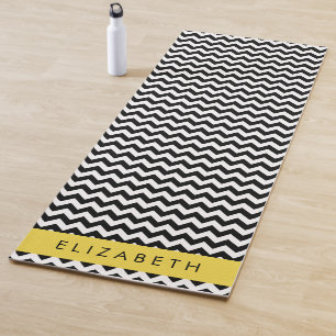 Black and White Zigzag, Chevron Pattern, Your Name Yoga Mat