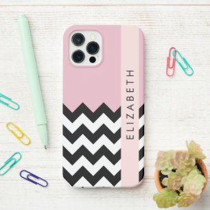 Black and White Zigzag, Chevron, Pink, Your Name iPhone 12 Pro Case