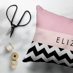 Black and White Zigzag, Chevron, Pink, Your Name Pillowcase