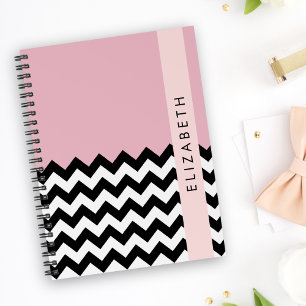 Black and White Zigzag, Chevron, Pink, Your Name Planner