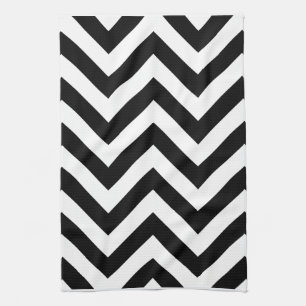 Black and white Zigzag Chevrons Pattern Tea Towel