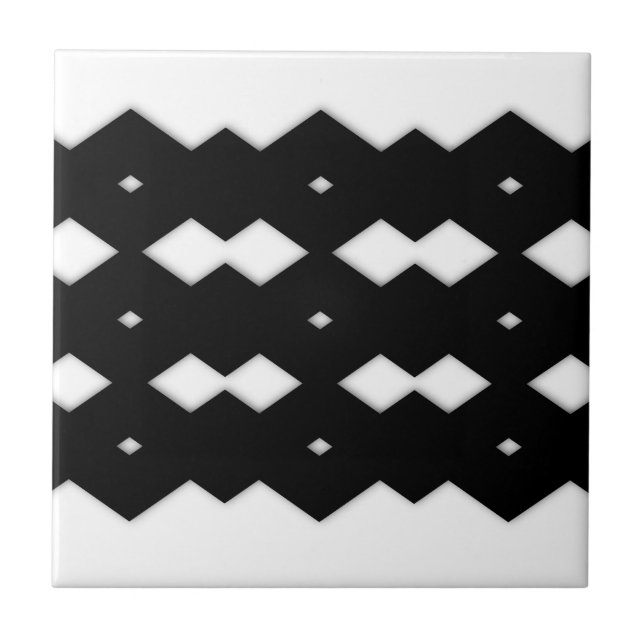 Black and White Zigzag Design Tile (Front)