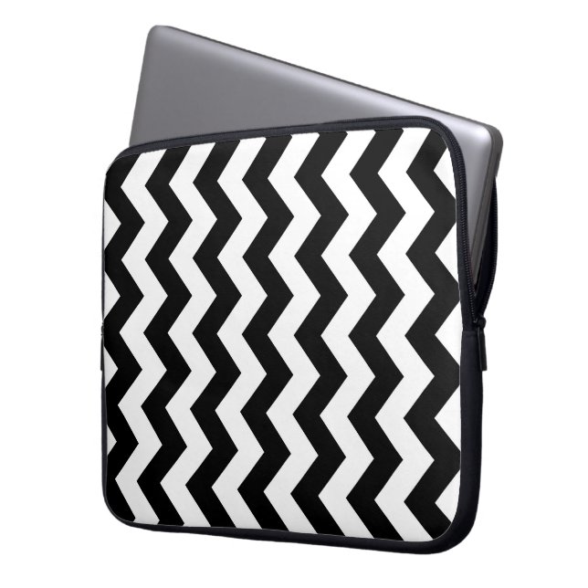 Black and White Zigzag Laptop Sleeve (Front Left)