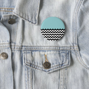 Black and White Zigzag Pattern, Chevron, Blue 6 Cm Round Badge