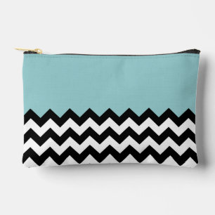 Black and White Zigzag Pattern, Chevron, Blue Accessory Pouch