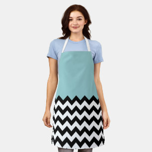 Black and White Zigzag Pattern, Chevron, Blue Apron