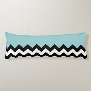 Black and White Zigzag Pattern, Chevron, Blue Body Cushion