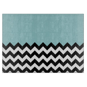 Black and White Zigzag Pattern, Chevron, Blue Cutting Board