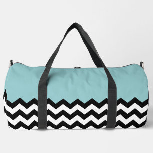 Black and White Zigzag Pattern, Chevron, Blue Duffle Bag