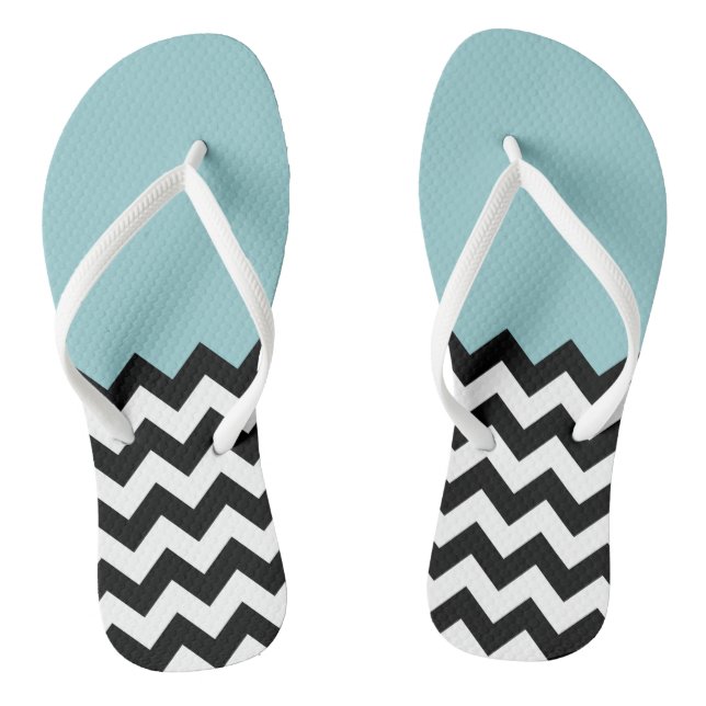 Black and White Zigzag Pattern, Chevron, Blue Flip Flops (Footbed)