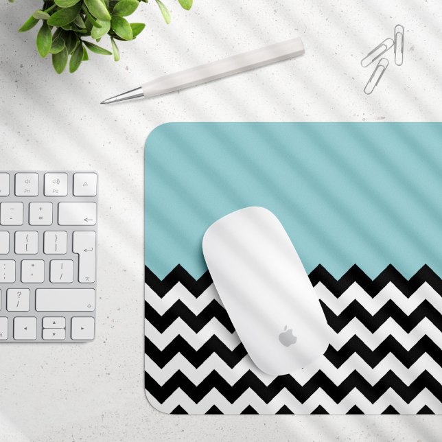Black and White Zigzag Pattern, Chevron, Blue Mouse Mat (Creator Uploaded)