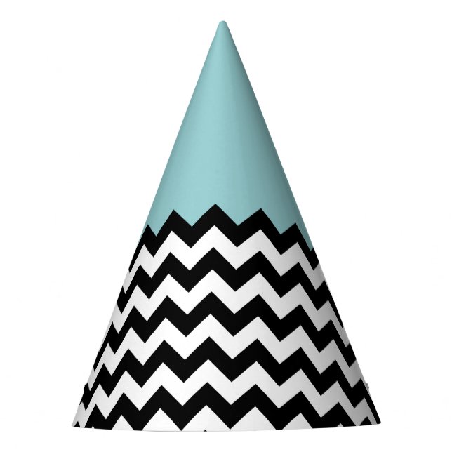 Black and White Zigzag Pattern, Chevron, Blue Party Hat (Front)