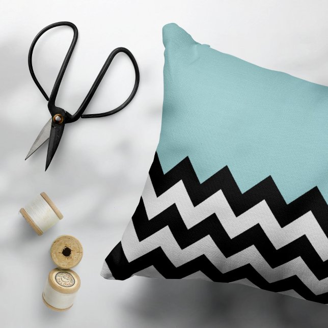 Black and White Zigzag Pattern, Chevron, Blue Pillowcase (Creator Uploaded)
