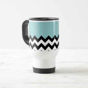 Black and White Zigzag Pattern, Chevron, Blue Travel Mug