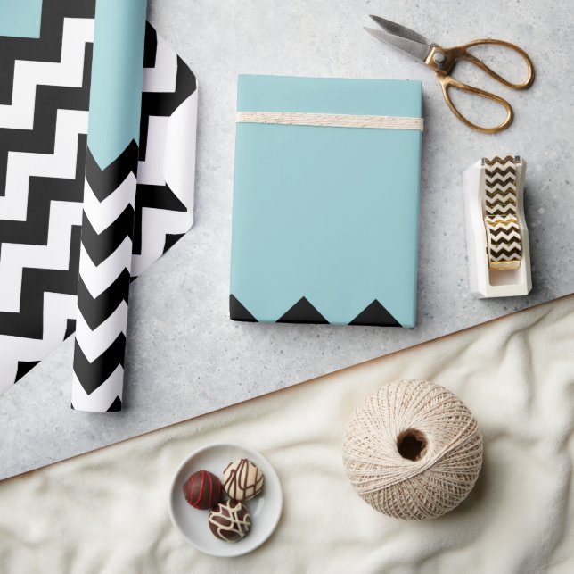 Black and White Zigzag Pattern, Chevron, Blue Wrapping Paper (Crafts)