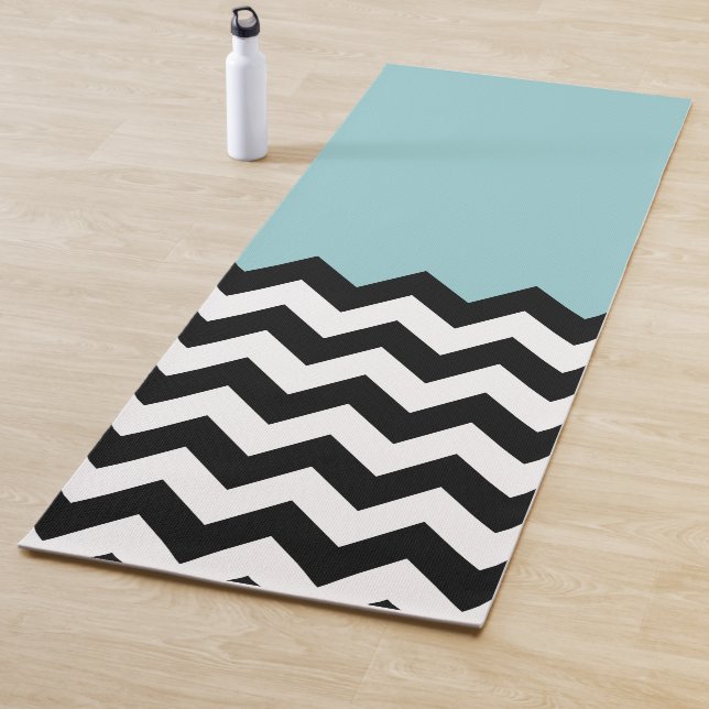 Black and White Zigzag Pattern, Chevron, Blue Yoga Mat (In Situ)