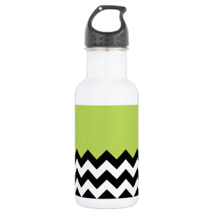 Black and White Zigzag Pattern, Chevron, Green 532 Ml Water Bottle