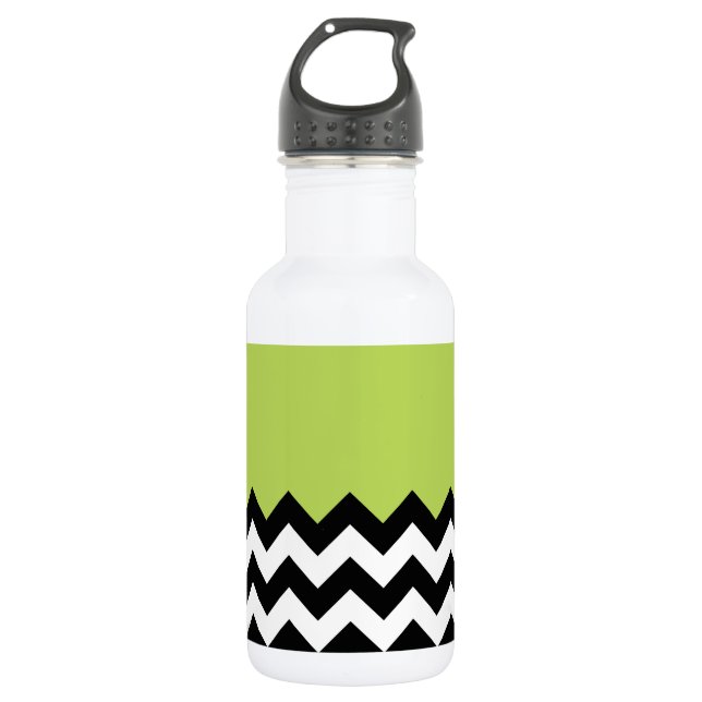 Black and White Zigzag Pattern, Chevron, Green 532 Ml Water Bottle (Front)