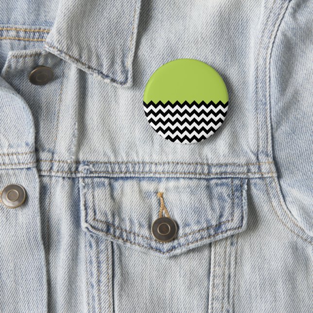 Black and White Zigzag Pattern, Chevron, Green 6 Cm Round Badge (In Situ)