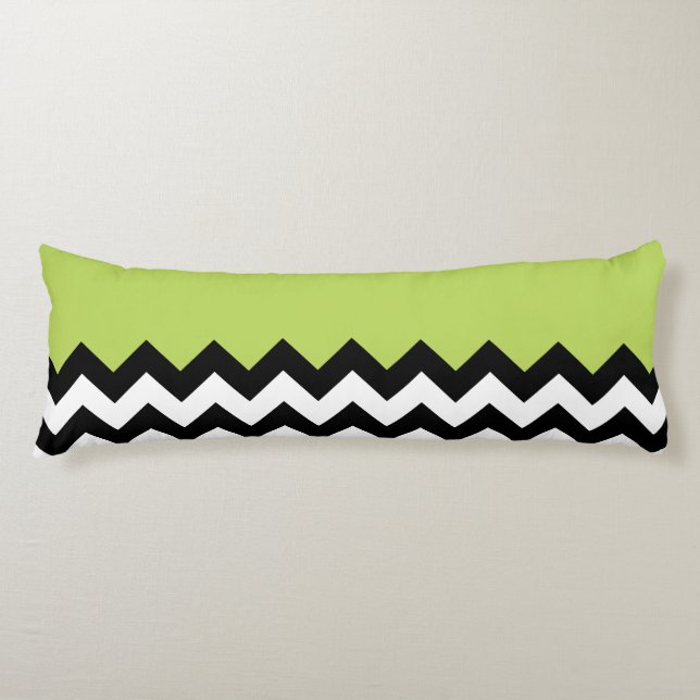 Black and White Zigzag Pattern, Chevron, Green Body Cushion (Front)