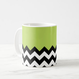Black and White Zigzag Pattern, Chevron, Green Coffee Mug