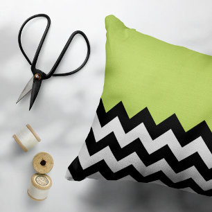 Black and White Zigzag Pattern, Chevron, Green Decorative Cushion