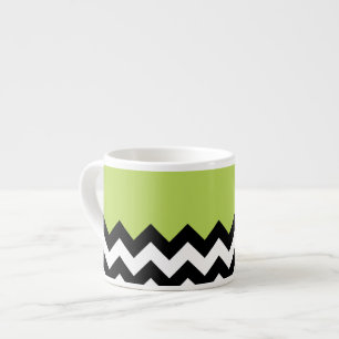Black and White Zigzag Pattern, Chevron, Green Espresso Cup
