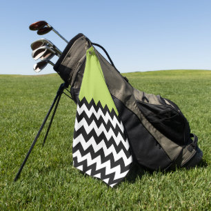 Black and White Zigzag Pattern, Chevron, Green Golf Towel