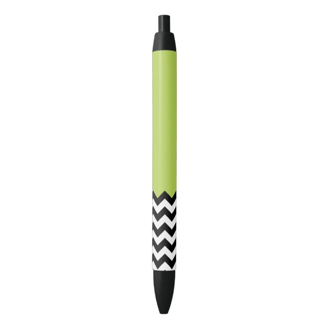 Black and White Zigzag Pattern, Chevron, Green Ink Pen (Front Vertical)