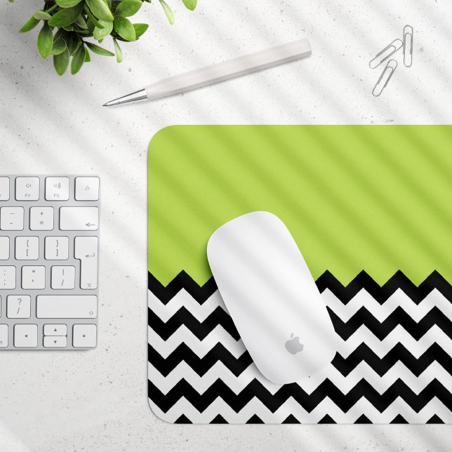Black and White Zigzag Pattern, Chevron, Green Mouse Mat (Creator Uploaded)