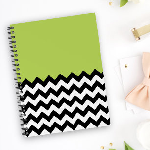 Black and White Zigzag Pattern, Chevron, Green Notebook