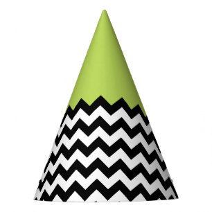 Black and White Zigzag Pattern, Chevron, Green Party Hat