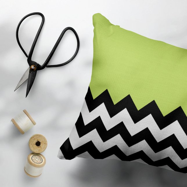 Black and White Zigzag Pattern, Chevron, Green Pillowcase (Creator Uploaded)