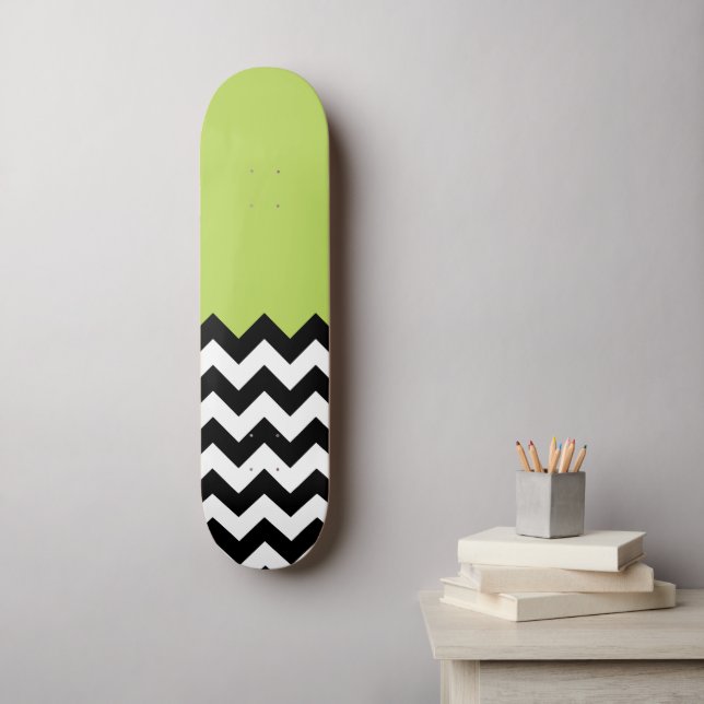 Black and White Zigzag Pattern, Chevron, Green Skateboard (Wall Art)