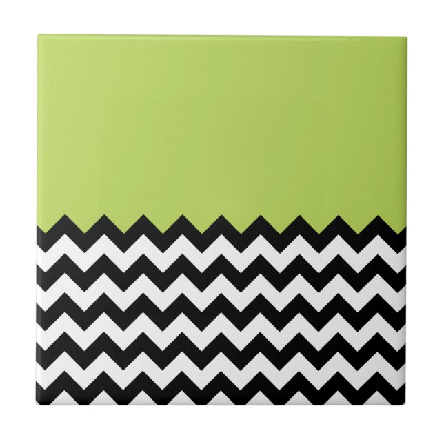Black and White Zigzag Pattern, Chevron, Green Tile (Front)