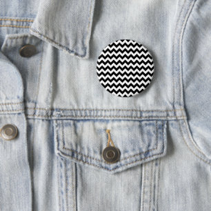 Black and White Zigzag Pattern, Chevron Pattern 6 Cm Round Badge