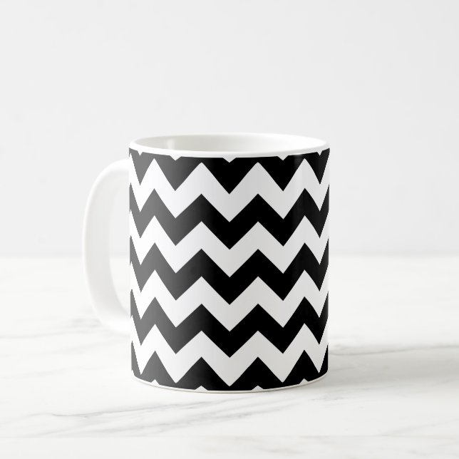 Black and White Zigzag Pattern, Chevron Pattern Coffee Mug (Front Left)