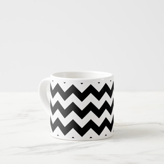 Black and White Zigzag Pattern, Chevron Pattern Espresso Cup (Front Left)