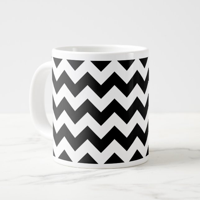 Black and White Zigzag Pattern, Chevron Pattern Large Coffee Mug (Front Left)