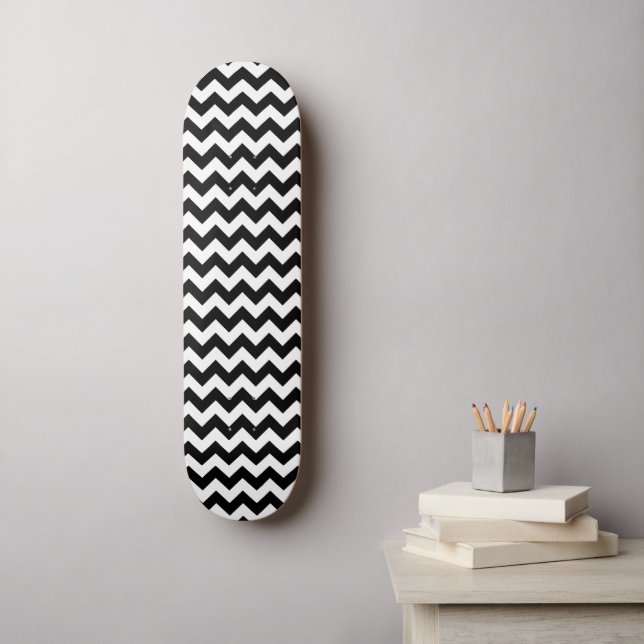 Black and White Zigzag Pattern, Chevron Pattern Skateboard (Wall Art)