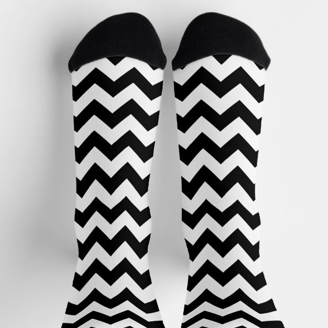 Black and White Zigzag Pattern, Chevron Pattern Socks (Top)